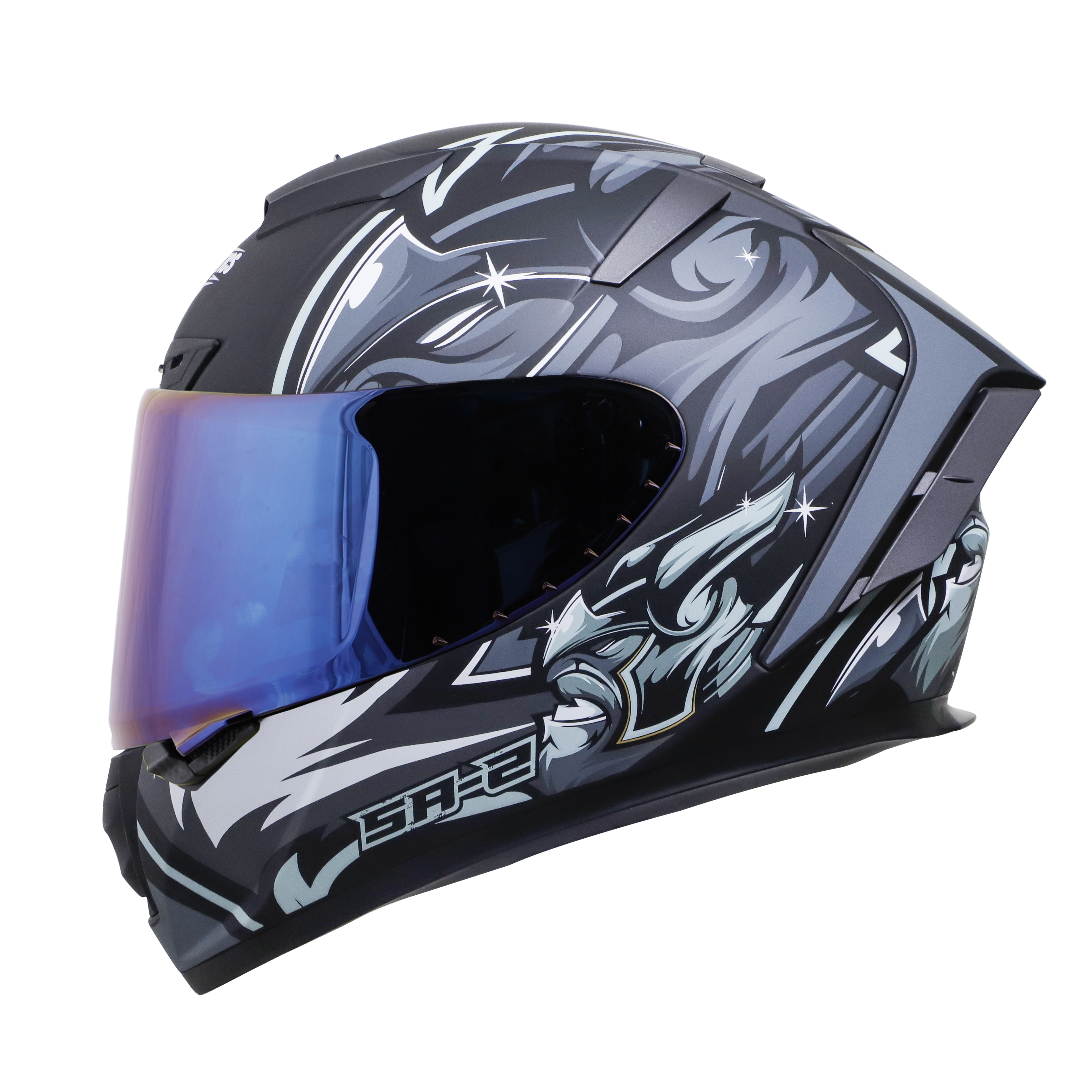 SA-2 VILLAIN GLOSSY BLACK WITH GREY (FITTED WITH CLEAR VISOR EXTRA CHROME BLUE VISOR FREE)